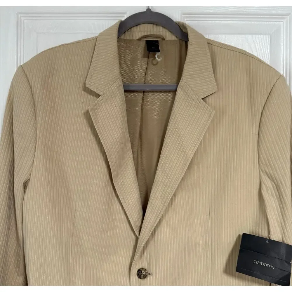 Claiborne Men's Tan Beige Cotton Two Buttons Sportscoat Blazer Jacket Size 44R